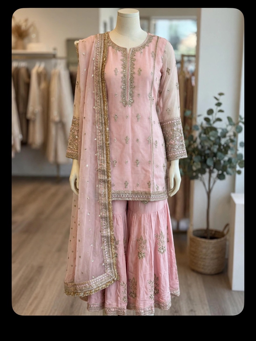 Embellished Pink Traditional Women's Dress with Dupatta